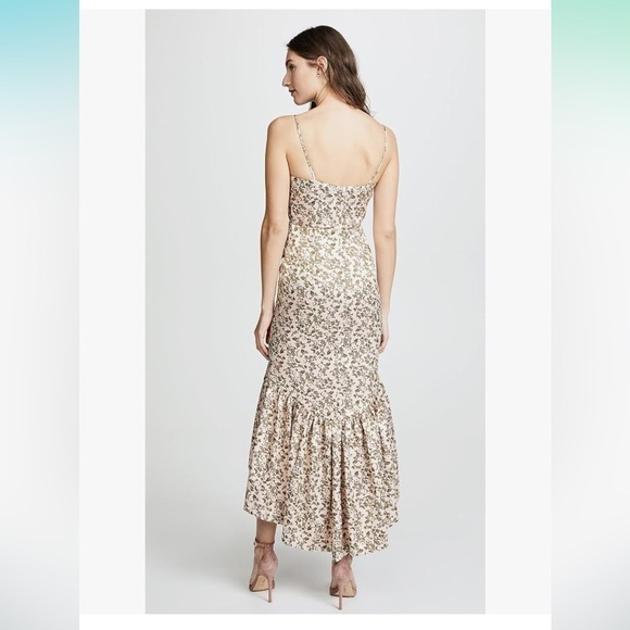 Jill Jill Stuart high low jacquard floral midi ruffle hem dress feminine - Picture 4 of 13